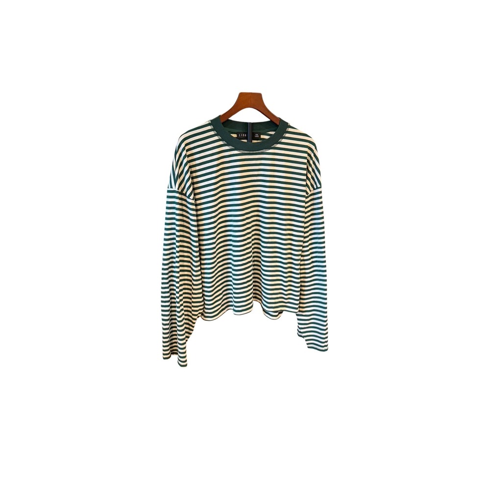 Lioness Green White Striped Long Sleeve Boxy Oversized Crew Neck Top XXL preppy